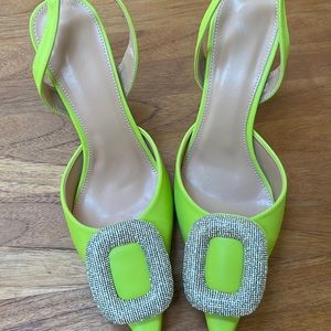Green heels with rhinestone embellishment holidays
